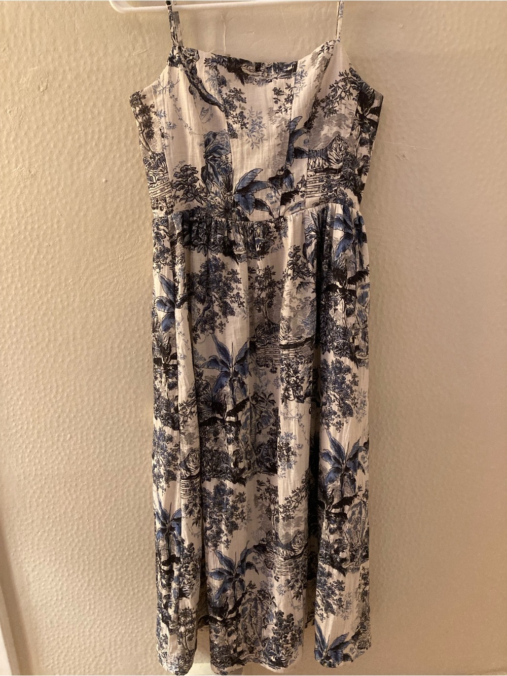 H&M White Maxi Dress with Blue Jungle Toile Floral Print